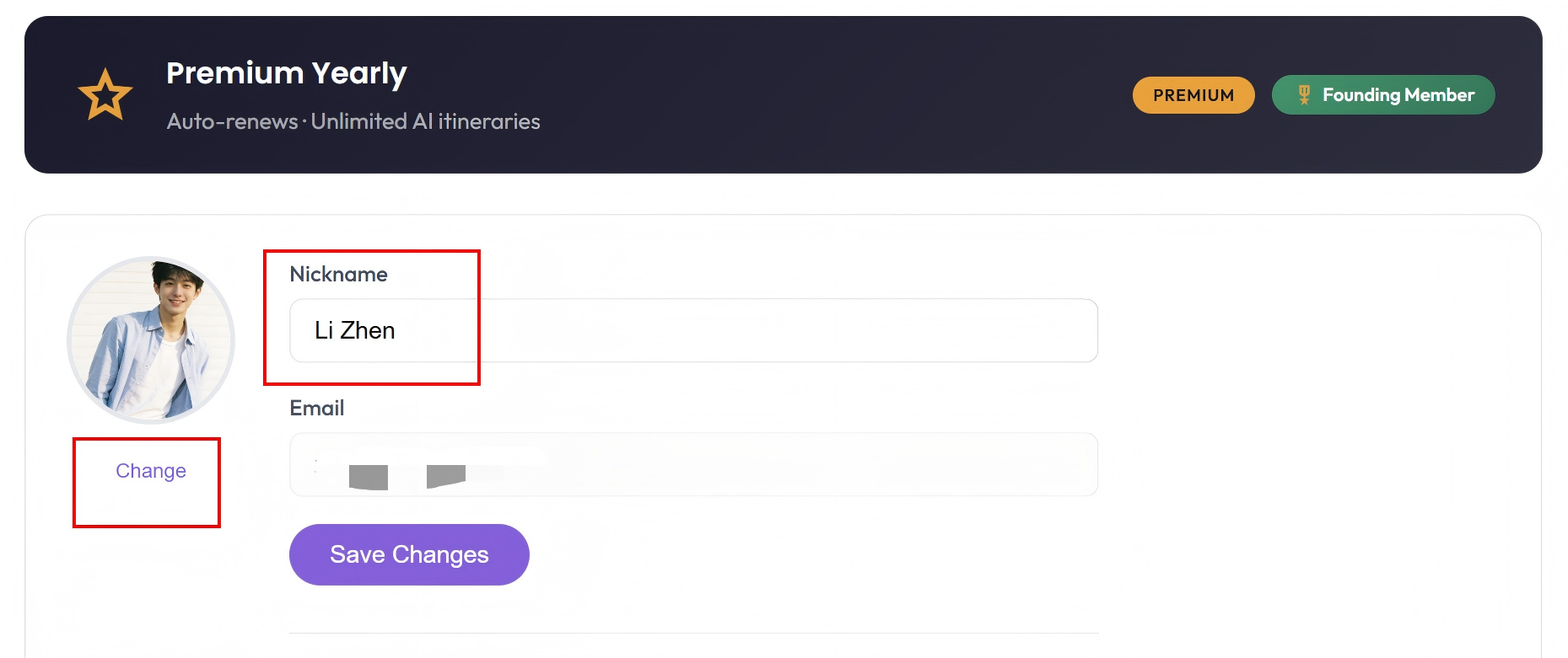 The profile section — edit your display name and avatar there
