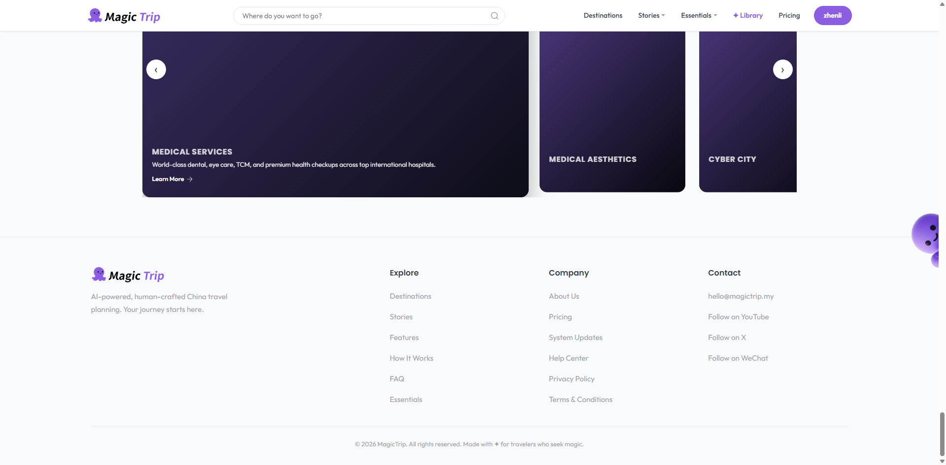 The site footer with contact options