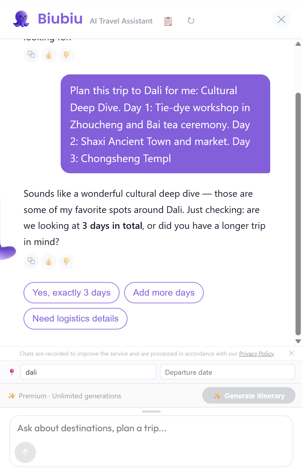 A planning conversation with Biubiu