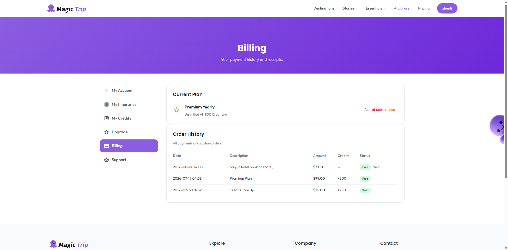 The billing page where invoice history lives