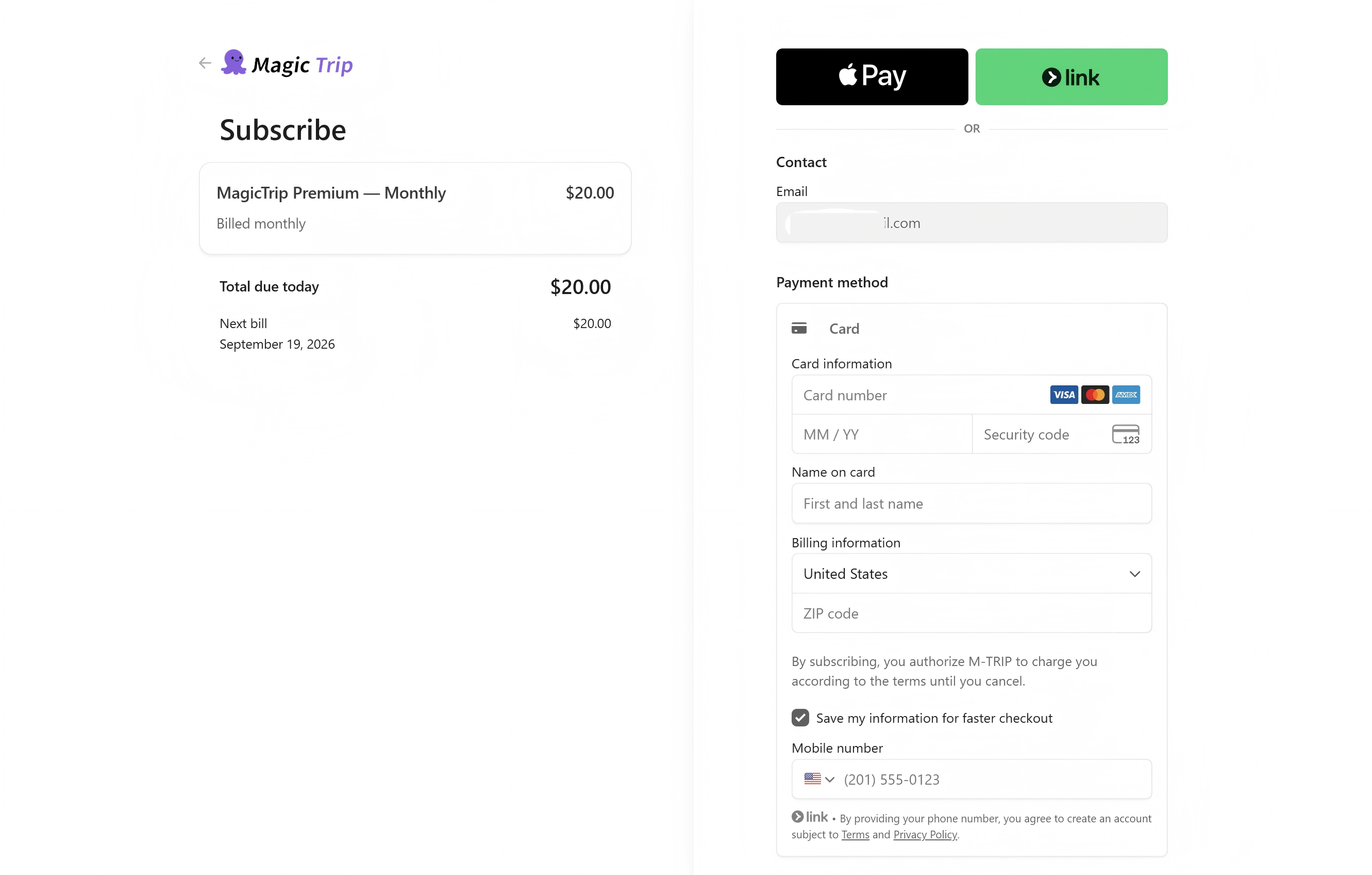 Subscribing redirects you to the secure Stripe checkout