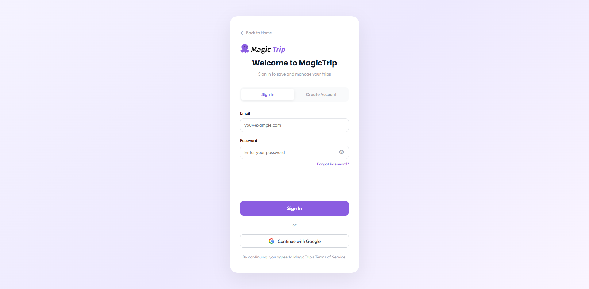 The sign-in form