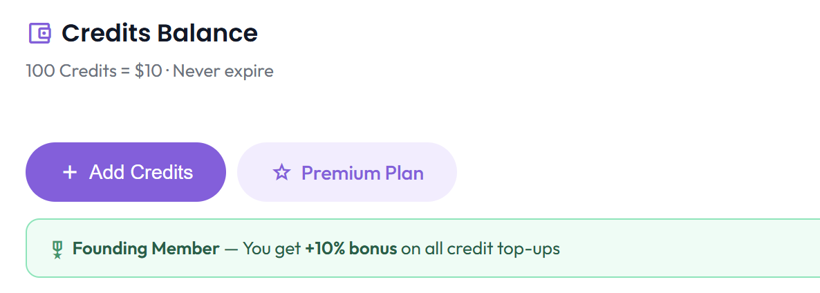 The credits balance display