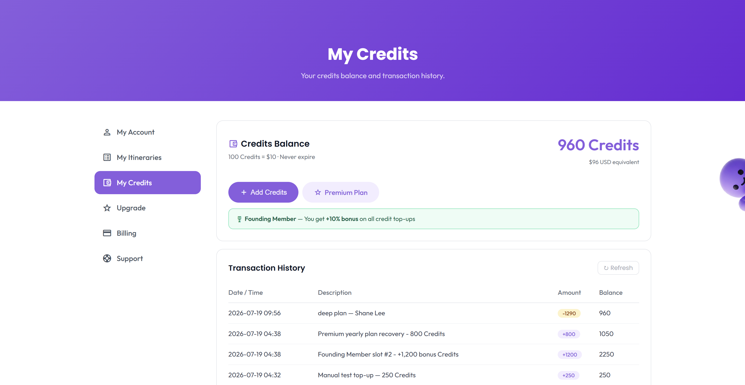 Your credit balance on the My Credits page